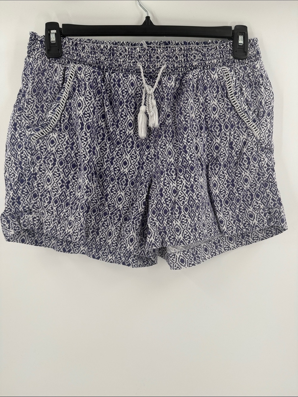 Boho style High Waist Navy Patterned Drawstring Shorts